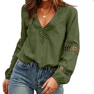 V neck long sleeve blouse with cut out details